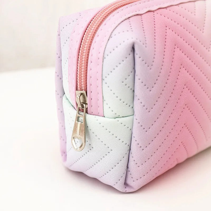 Women Waterproof PU Leather Gradient Cosmetic Storage Bags-(SA2405-111) Cosmetic Organizer Apricot   