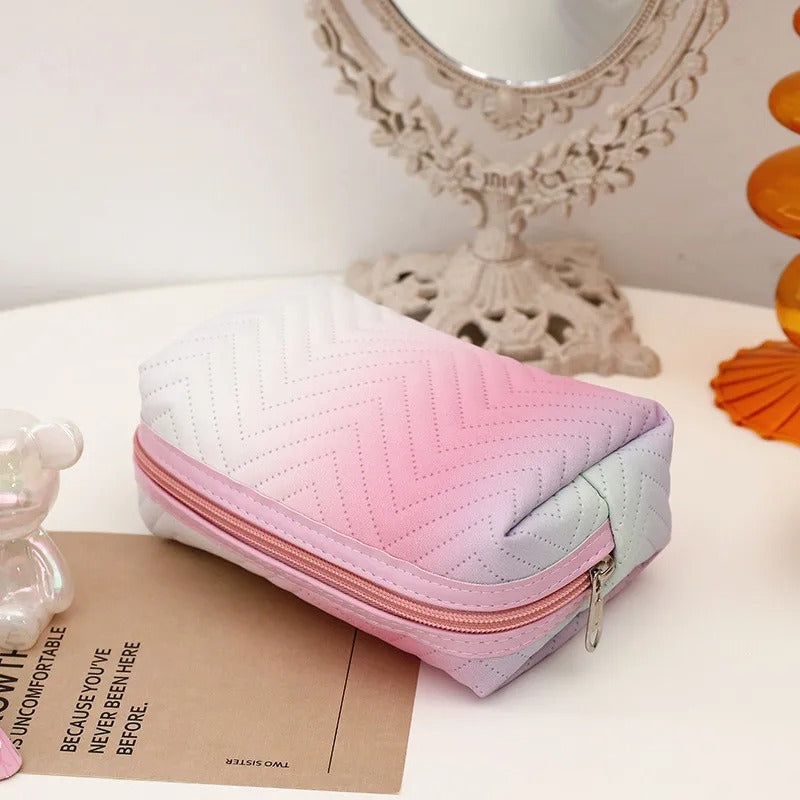 Women Waterproof PU Leather Gradient Cosmetic Storage Bags-(SA2405-111) Cosmetic Organizer Apricot   