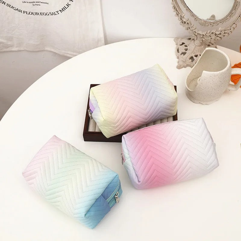 Women Waterproof PU Leather Gradient Cosmetic Storage Bags-(SA2405-111) Cosmetic Organizer Apricot   