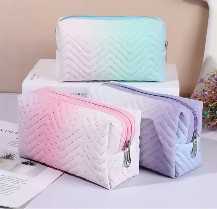 Women Waterproof PU Leather Gradient Cosmetic Storage Bags-(SA2405-111) Cosmetic Organizer Apricot   