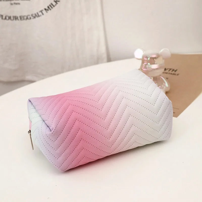 Women Waterproof PU Leather Gradient Cosmetic Storage Bags-(SA2405-111) Cosmetic Organizer Apricot   