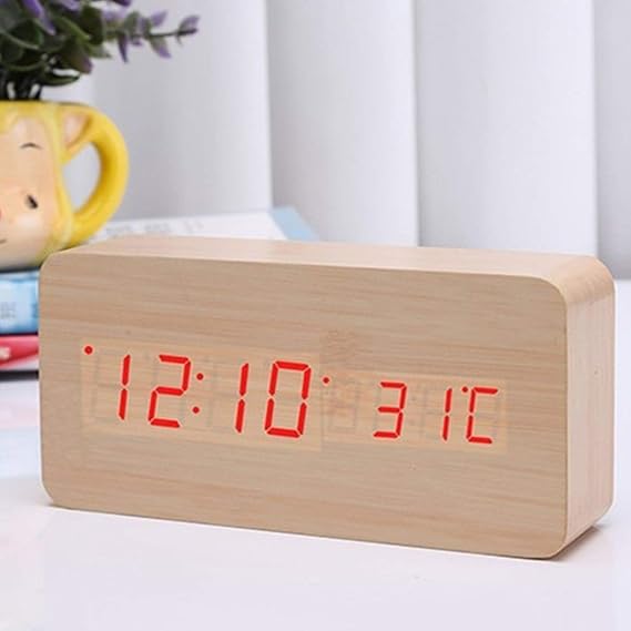 Wood Style Digital Clock(SA2405-228)-Beige(Red LED) Clock Apricot   