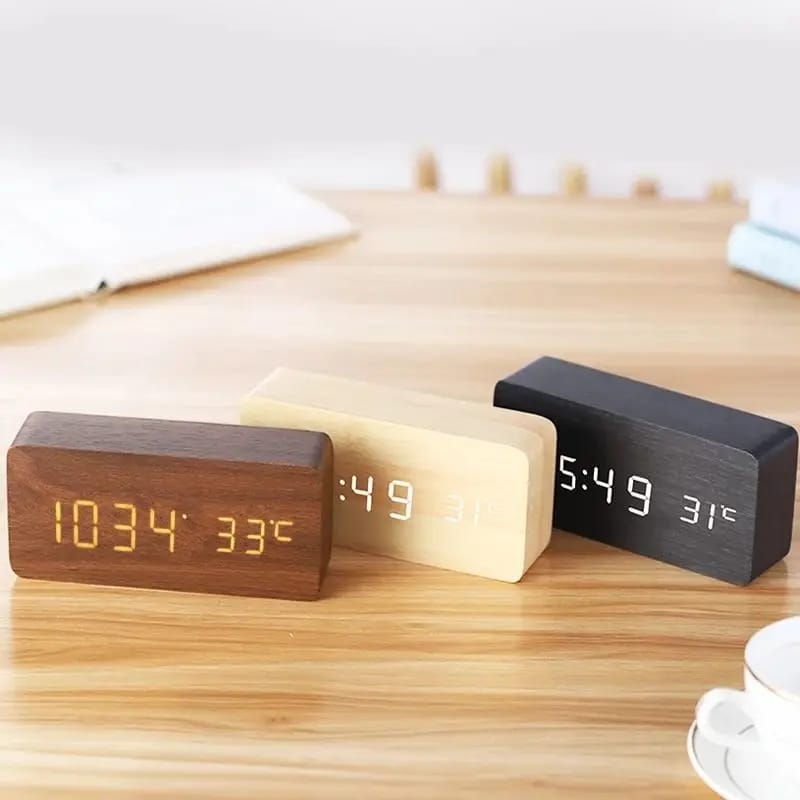 Wood Style Digital Clock(SA2405-228)-Beige(White LED) Clock Apricot   