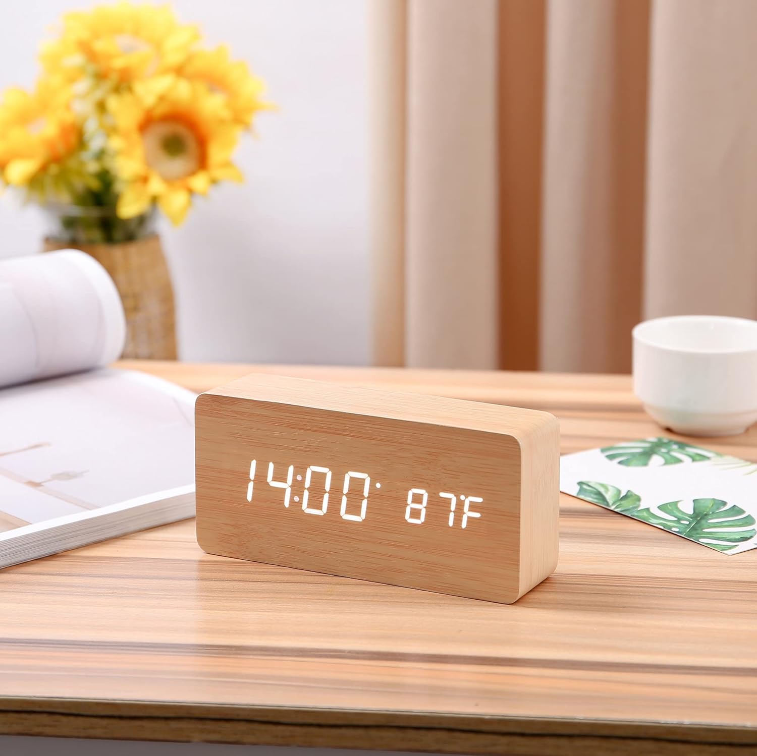 Wood Style Digital Clock(SA2405-228)-Beige(White LED) Clock Apricot   