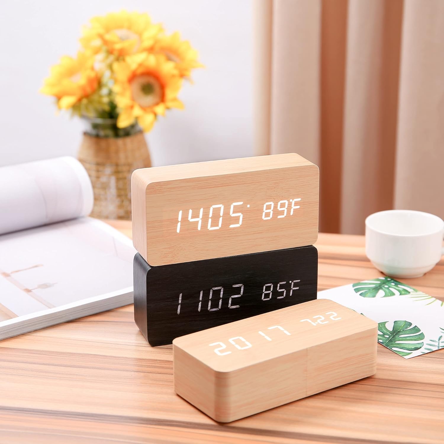 Wood Style Digital Clock(SA2405-228)-Beige(White LED) Clock Apricot   