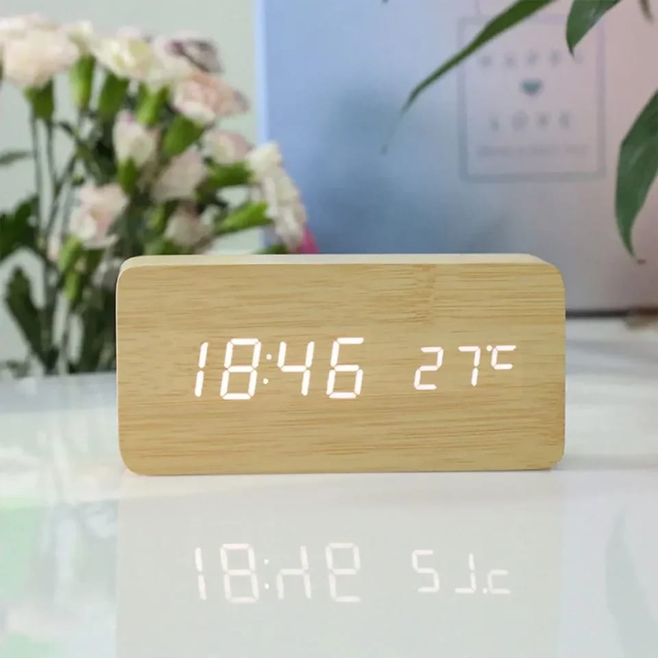 Wood Style Digital Clock(SA2405-228)-Beige(White LED) Clock Apricot   