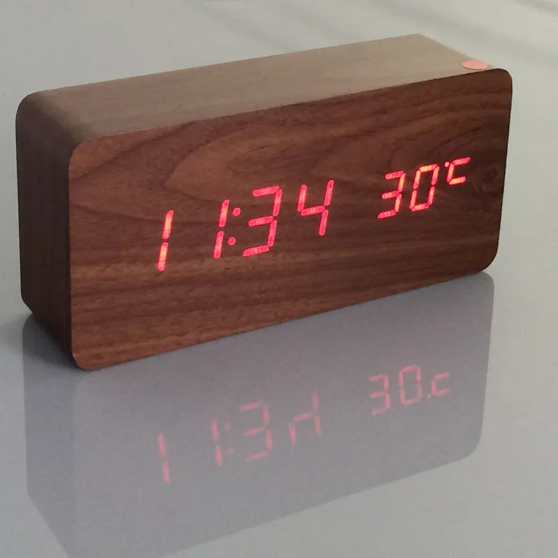 Wood Style Digital Clock(SA2405-228)-Brown(Red LED) Clock Apricot   