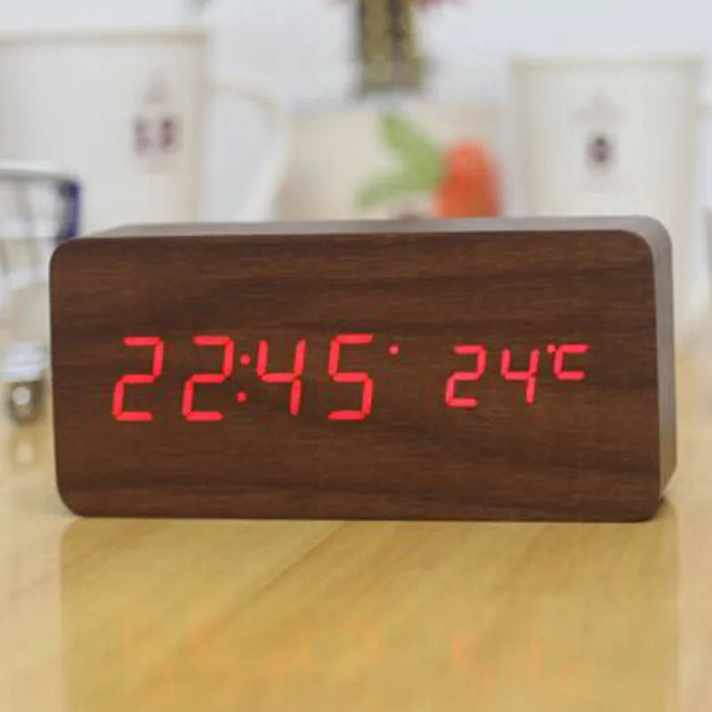 Wood Style Digital Clock(SA2405-228)-Brown(Red LED) Clock Apricot   