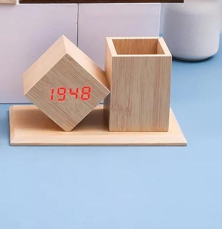 Wood Style Digital Clock with Holder(SA2405-229)-Beige(Red LED) Clock Apricot   