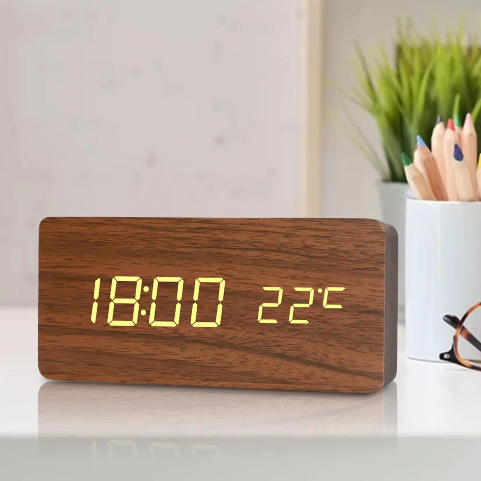 Wood Style Digital LED Clock(SA2405-228)-Brown Clock Apricot   