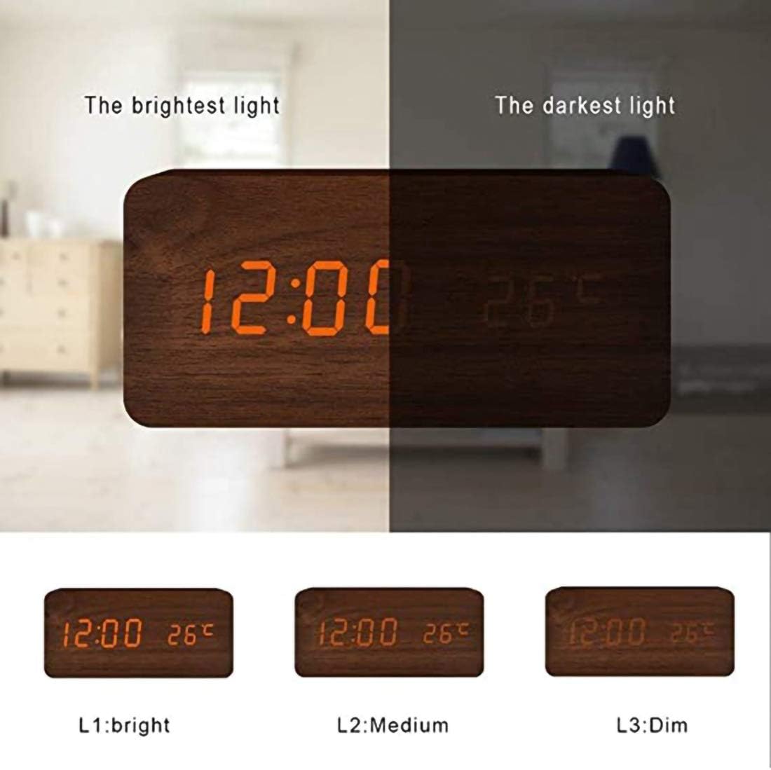 Wood Style Digital LED Clock(SA2405-228)-Brown Clock Apricot   