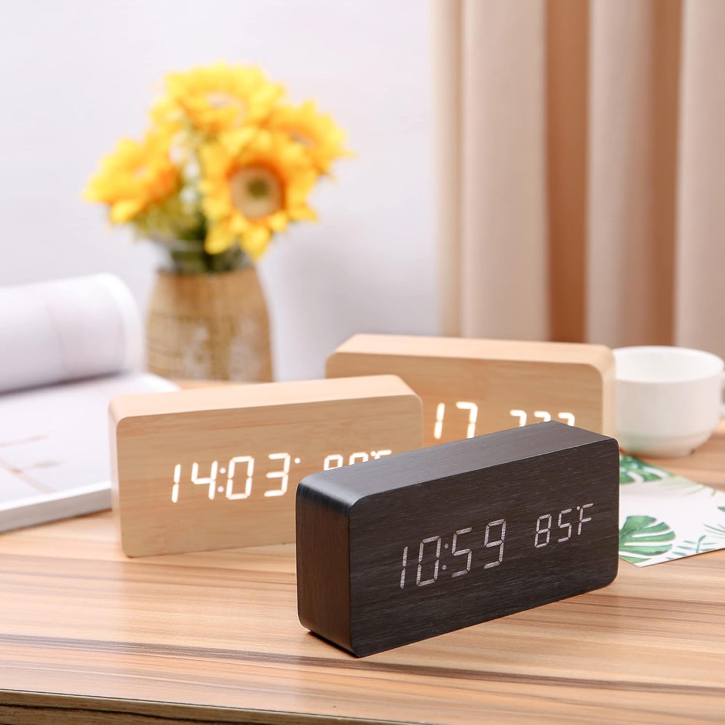 Wood Style Digital LED Clock(SA2405-228)-Grey Clock Apricot   