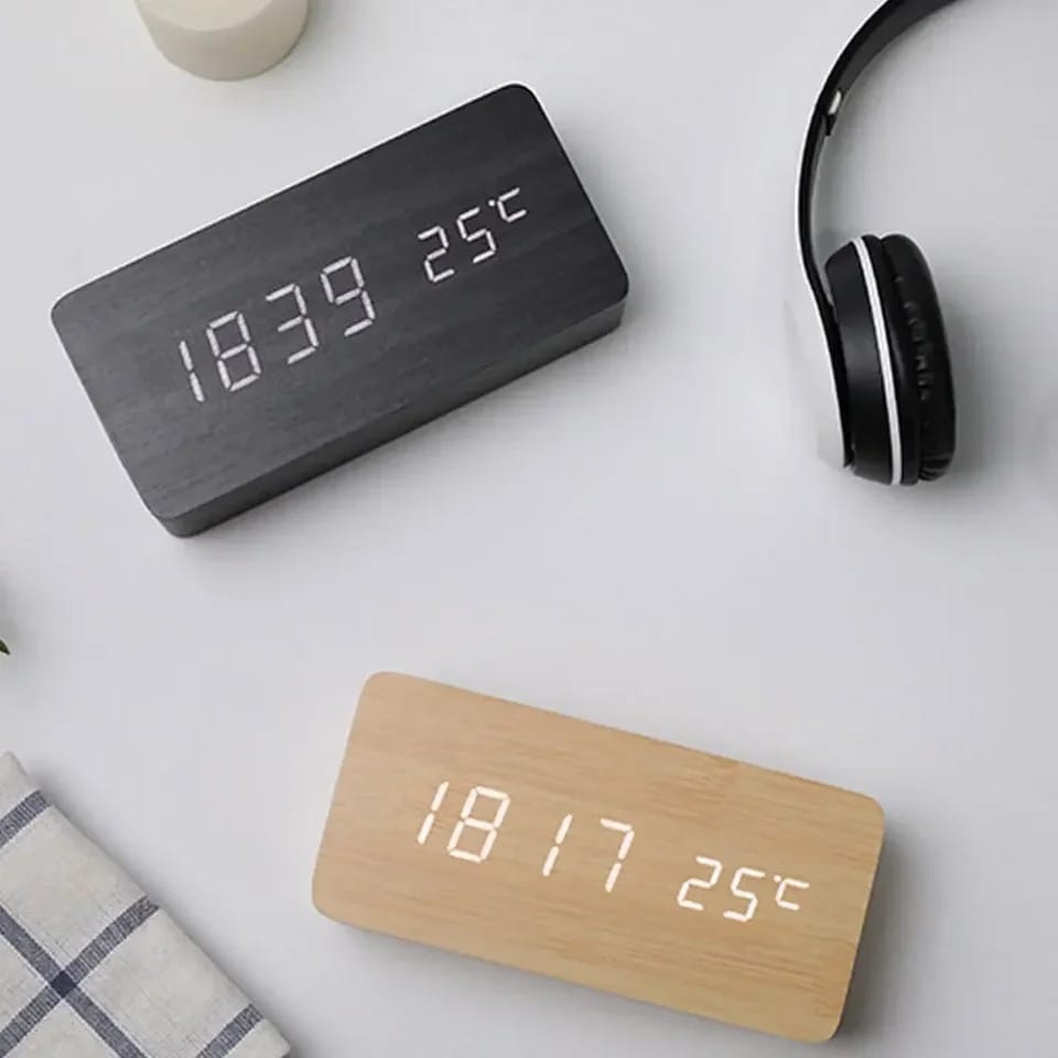 Wood Style Digital LED Clock(SA2405-228)-Grey Clock Apricot   