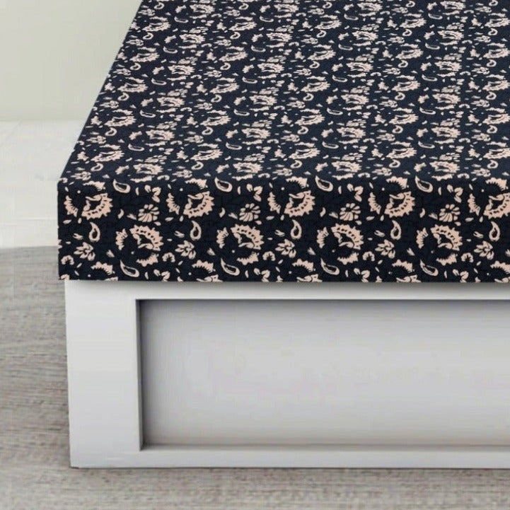 Zipper Mattress Cover Printed-Beige Flower Protectors Apricot   