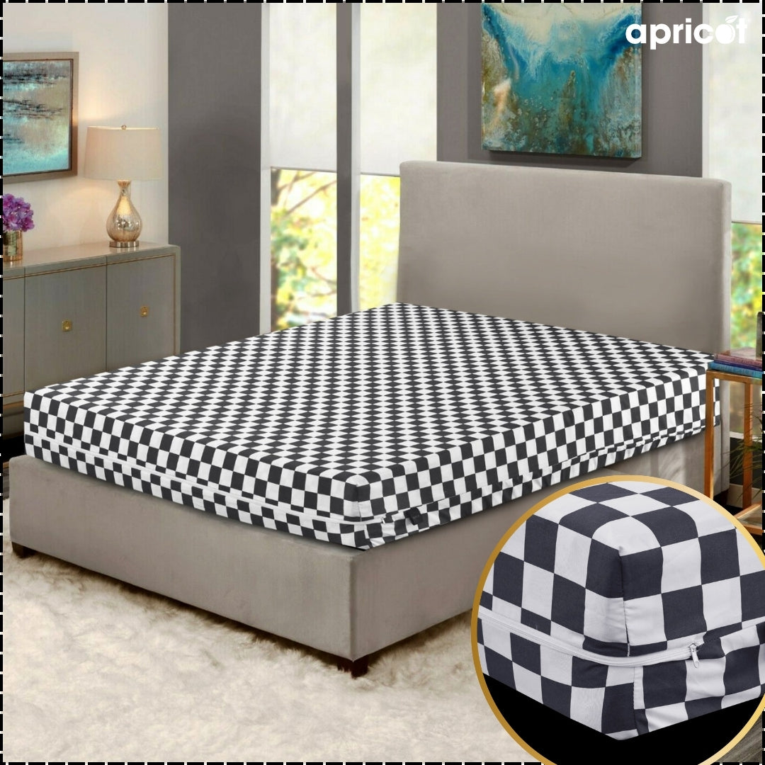 Zipper Mattress Cover Printed-Grey Chess Apricot