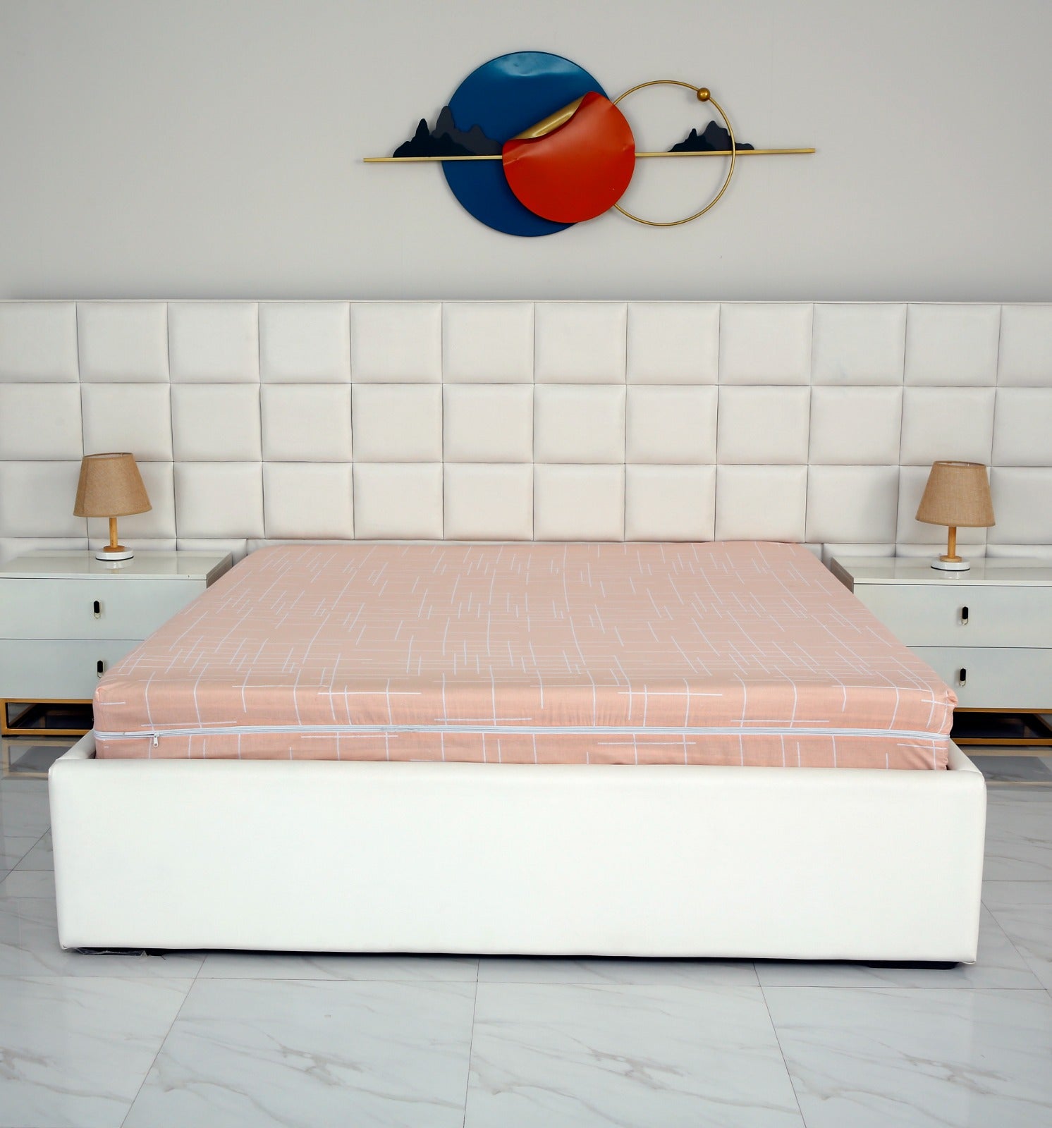 Zipper Mattress Cover Printed-Peach Lining Protectors Apricot   