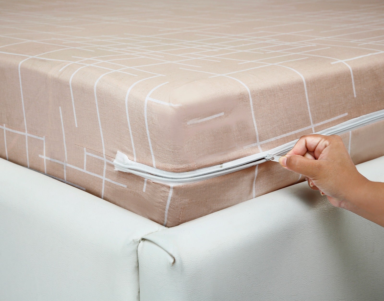 Zipper Mattress Cover Printed-Peach Lining Protectors Apricot   