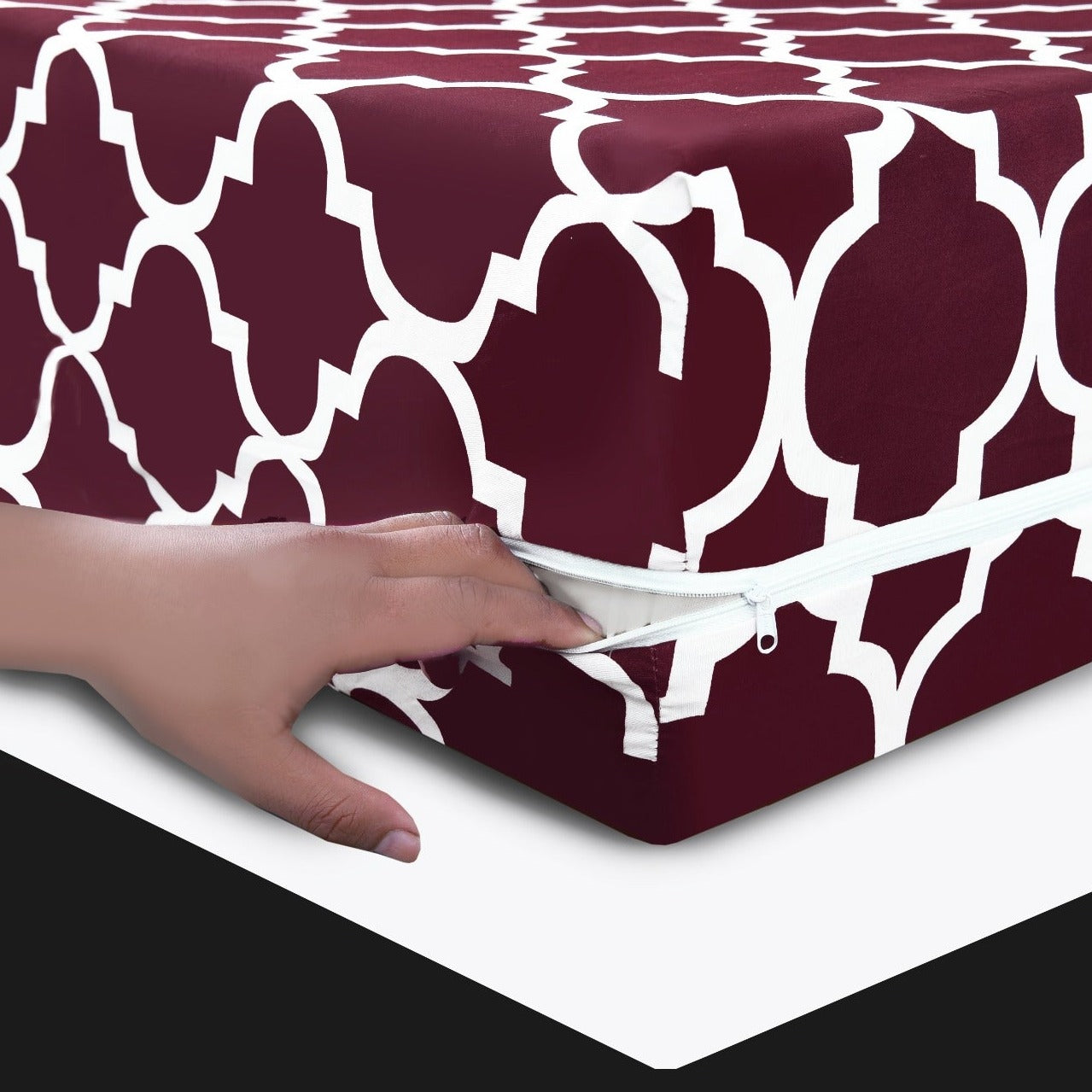 Zipper Mattress Cover Printed-Plum Geometric Apricot