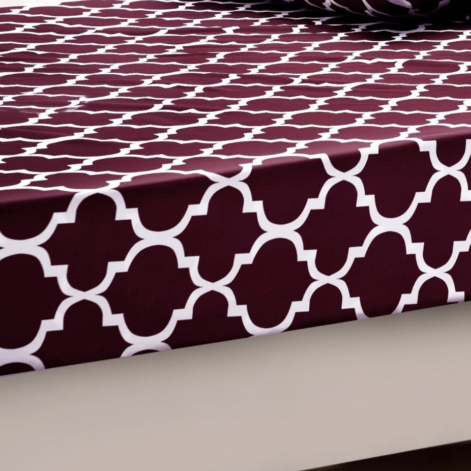 Zipper Mattress Cover Printed-Plum Geometric Apricot