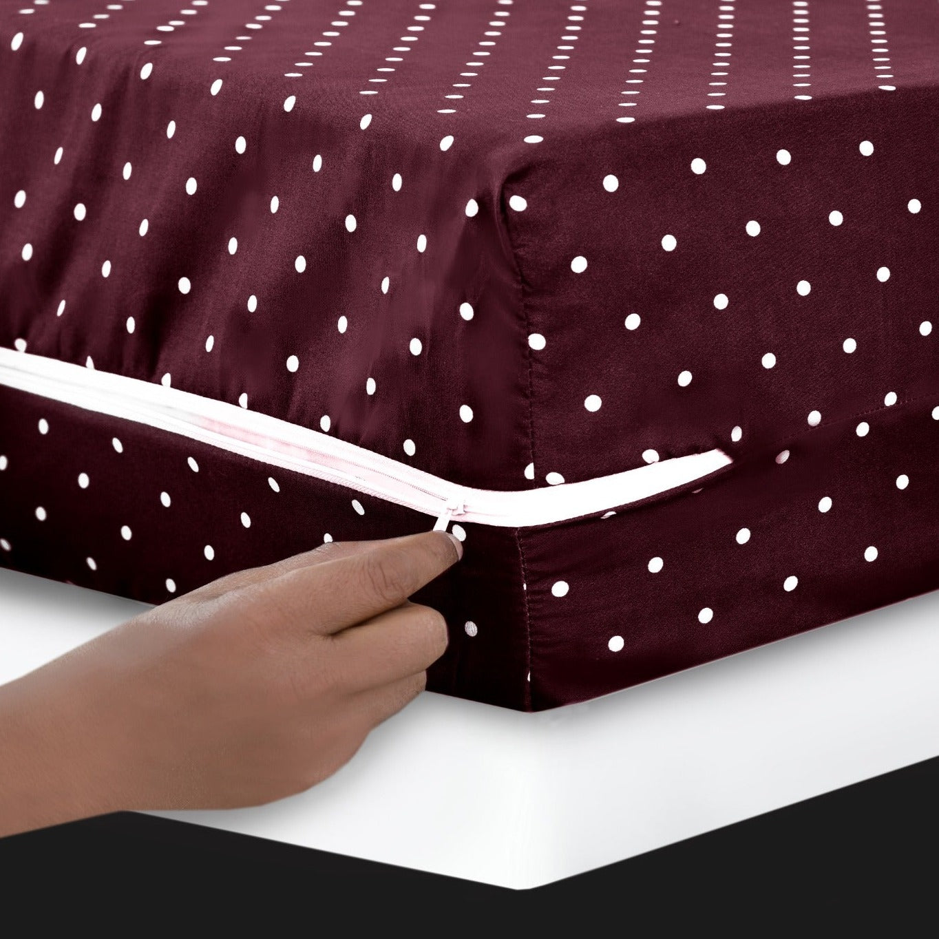 Zipper Mattress Cover Printed-Plum Polka Apricot