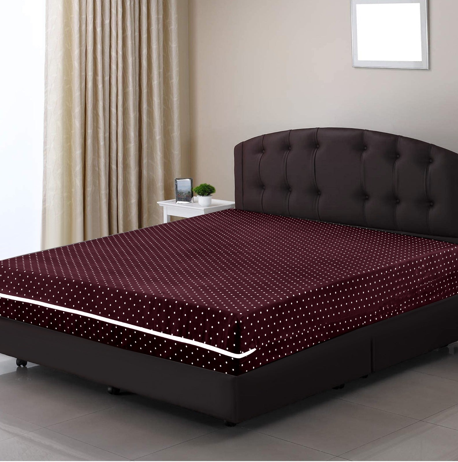 Zipper Mattress Cover Printed-Plum Polka Apricot