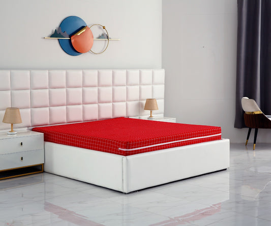 Zipper Mattress Cover Printed-Red Check Protectors Apricot   