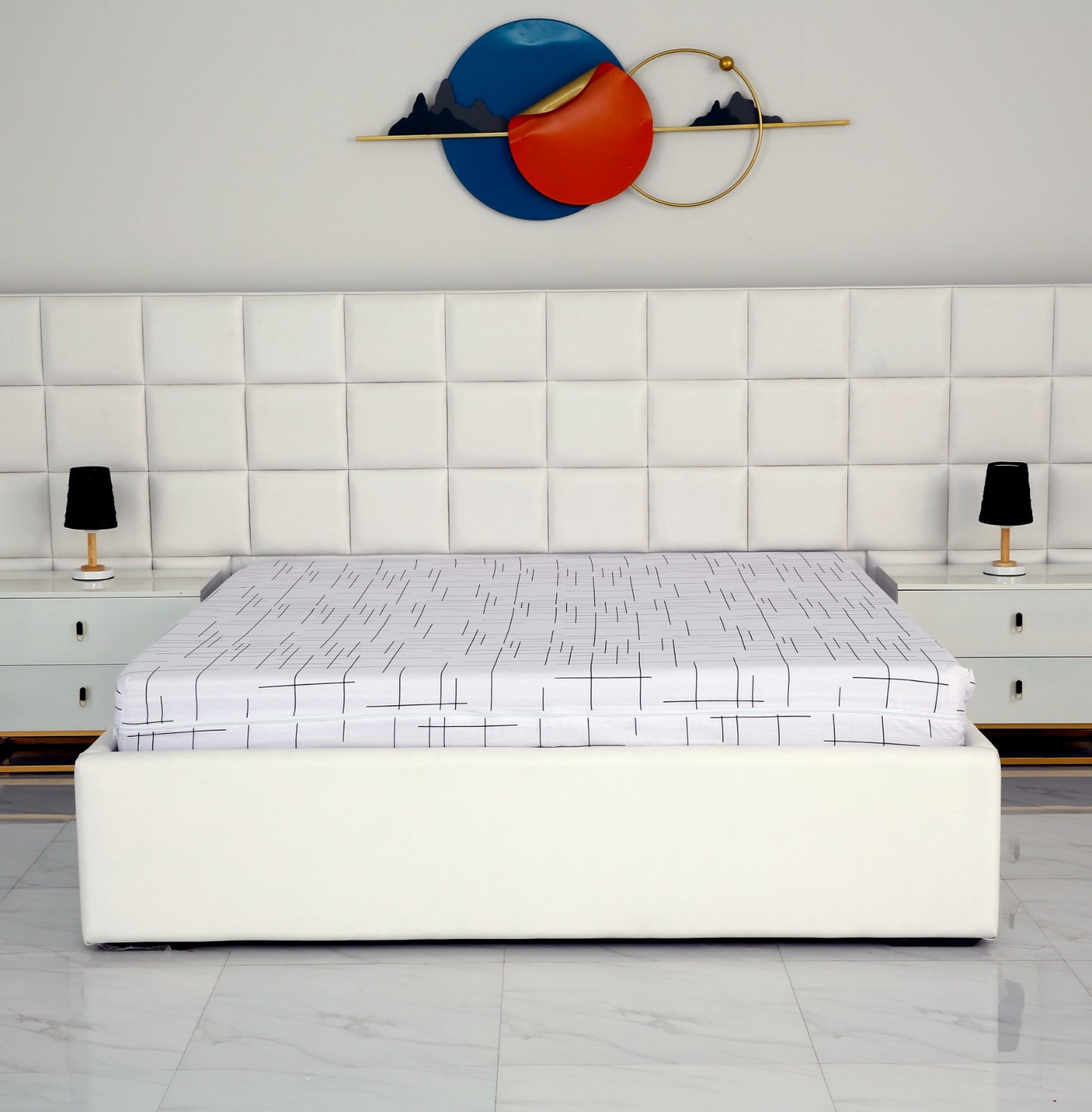 Zipper Mattress Cover Printed-White Lining Protectors Apricot   