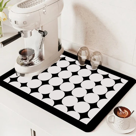 Anti Slip Dish Drying Mat-Black Circles Rugs Apricot