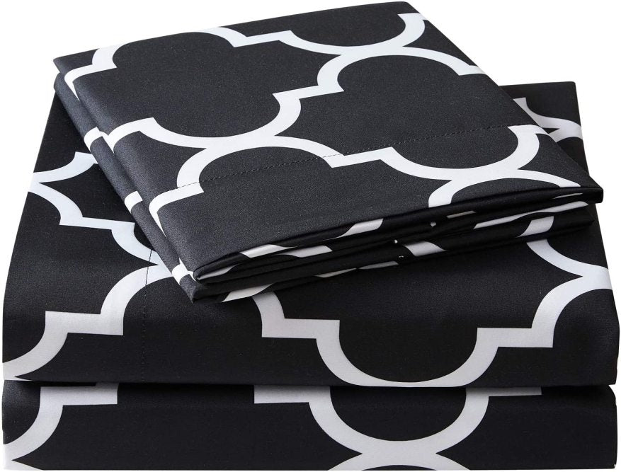 Fitted Bed Sheet-Black Geometric Fitted Sheets Apricot
