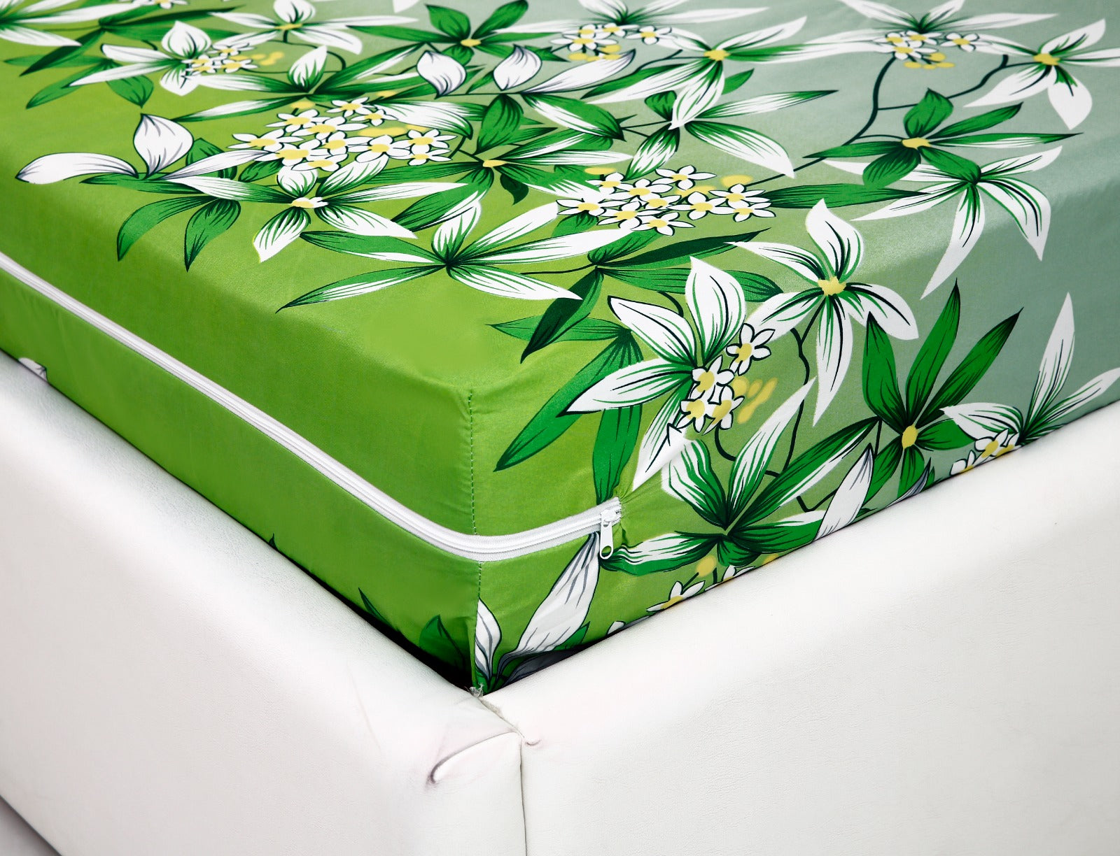 Zipper Mattress Cover Printed-Green Gold Protectors Apricot