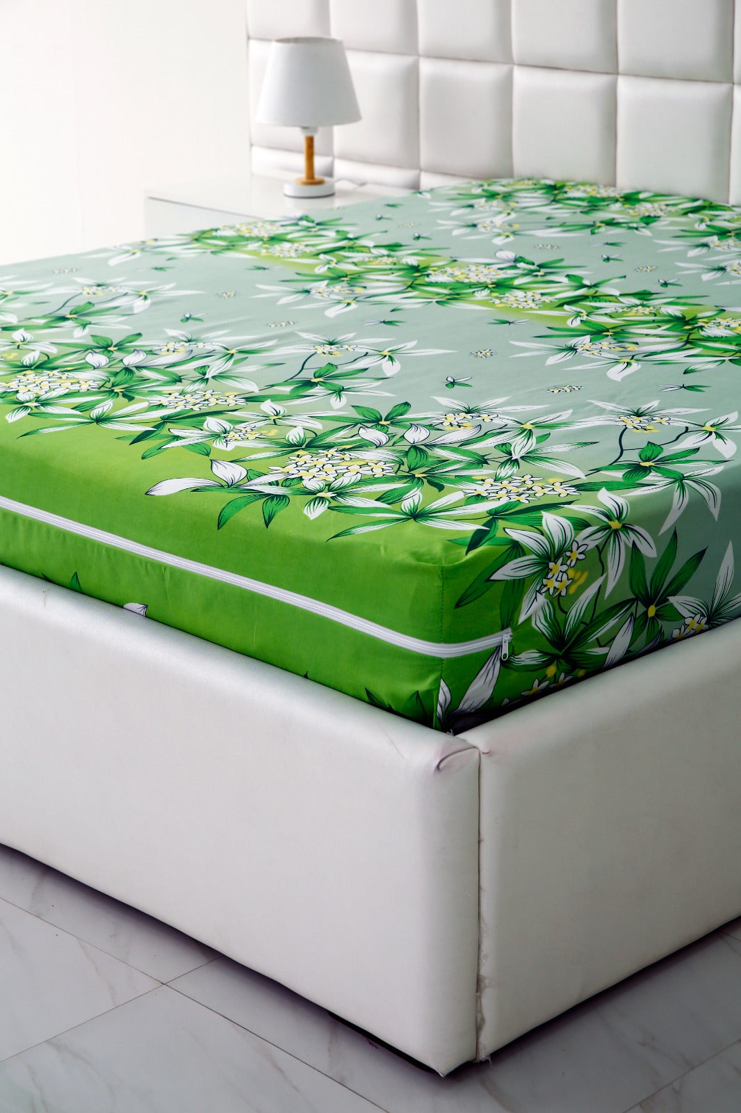 Zipper Mattress Cover Printed-Green Gold Protectors Apricot