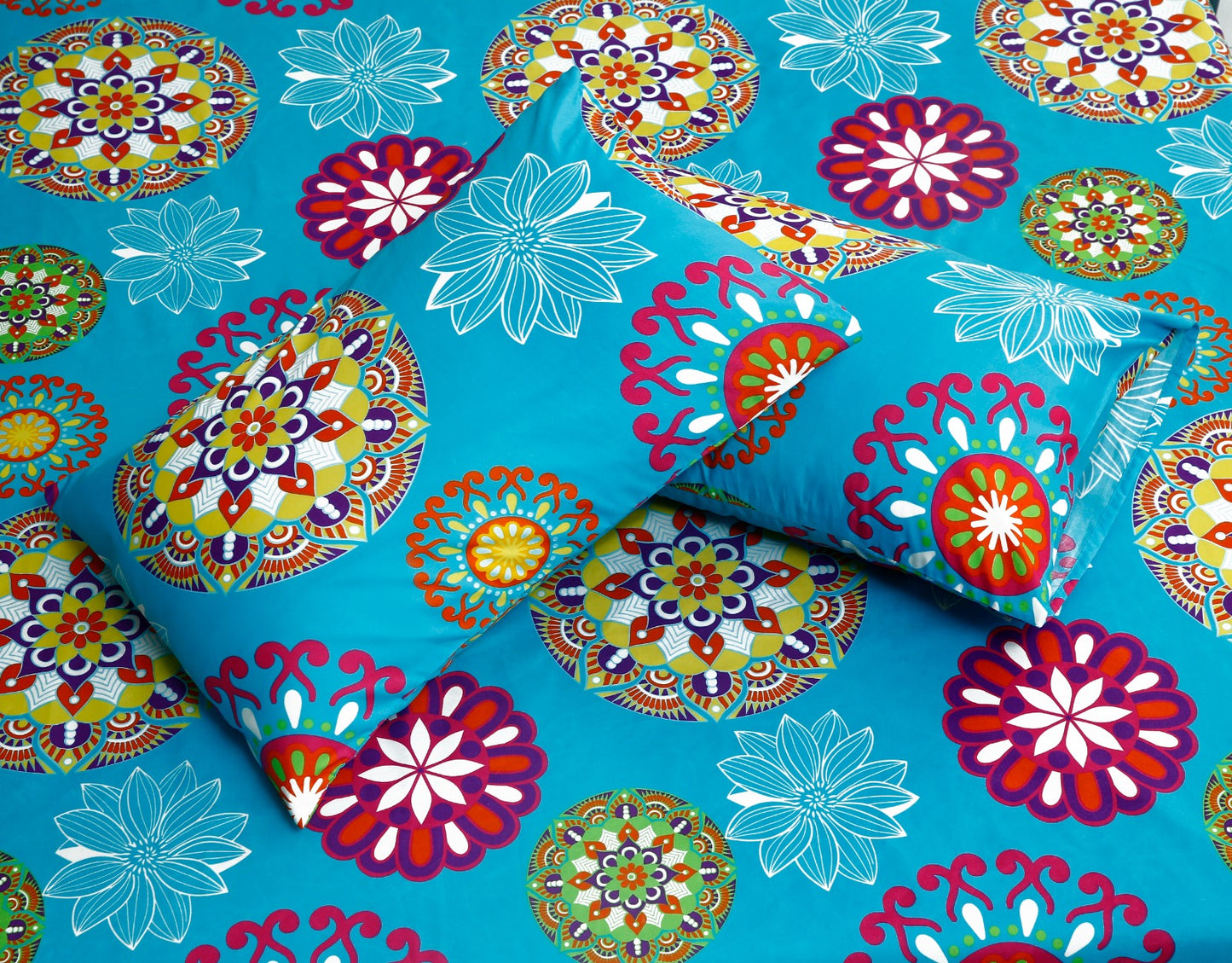 2Pcs Single Bed Sheet- 14864 Turquoise Flower single bed sheet Apricot