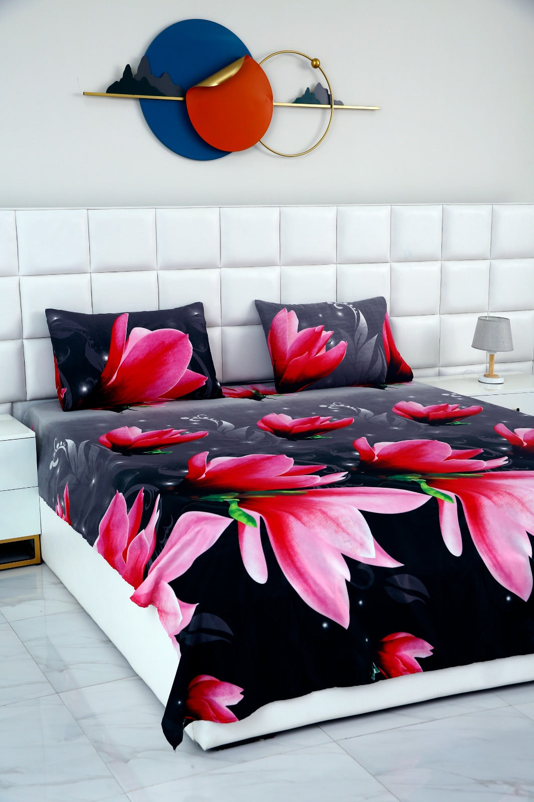 2Pcs Single Bed Sheet-14868Pink Lotus single bed sheet Apricot   