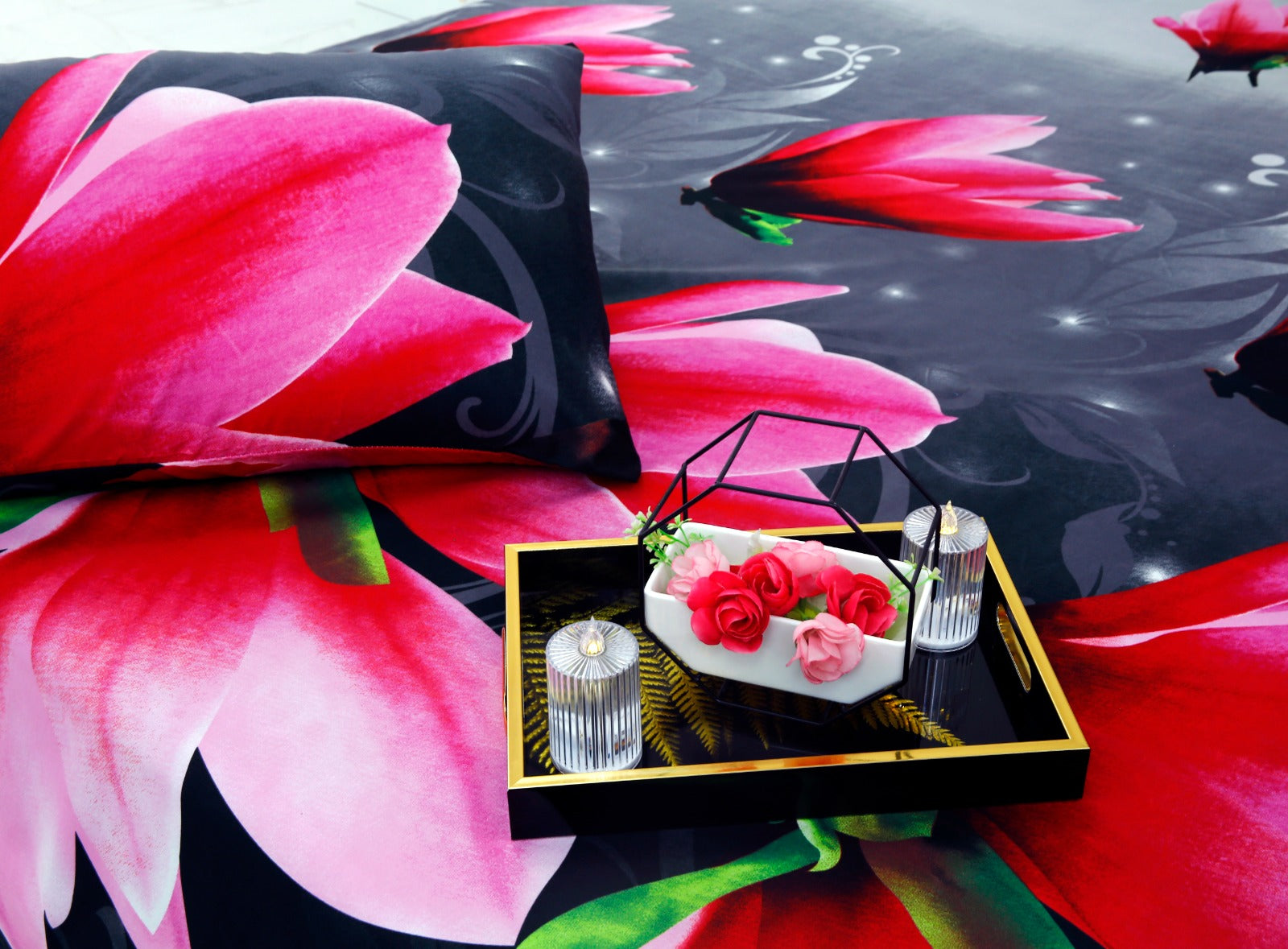 2Pcs Single Bed Sheet-14868Pink Lotus single bed sheet Apricot   