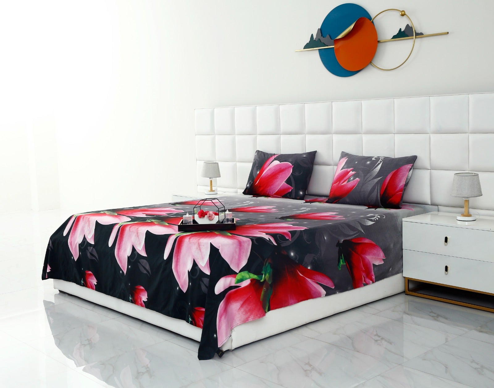 2Pcs Single Bed Sheet-14868Pink Lotus single bed sheet Apricot   