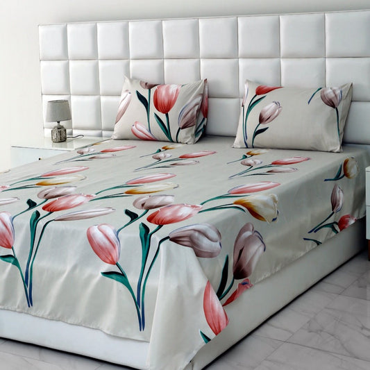 2 Pcs Single Bed Sheet-14862-Tulip single bed sheet Apricot