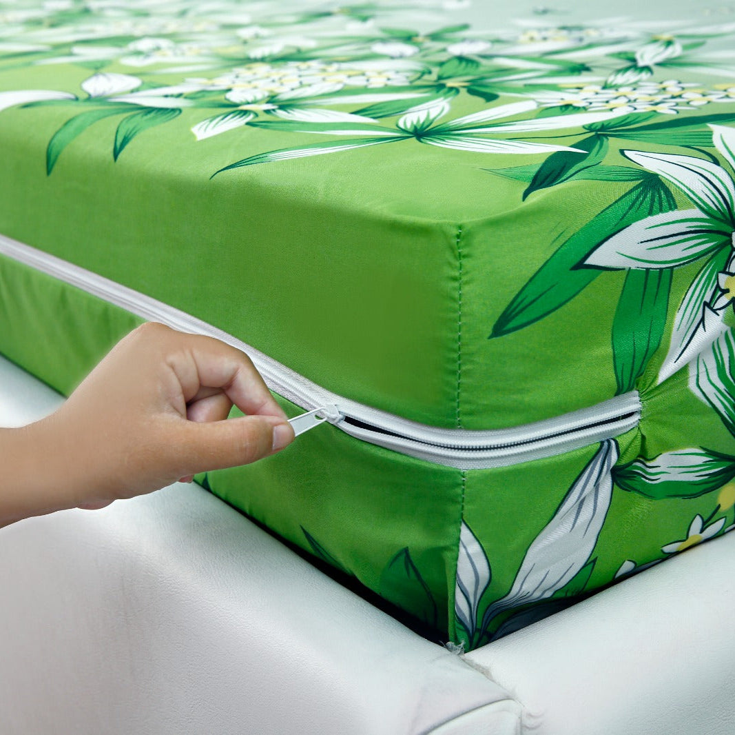 Zipper Mattress Cover Printed-Green Gold Protectors Apricot
