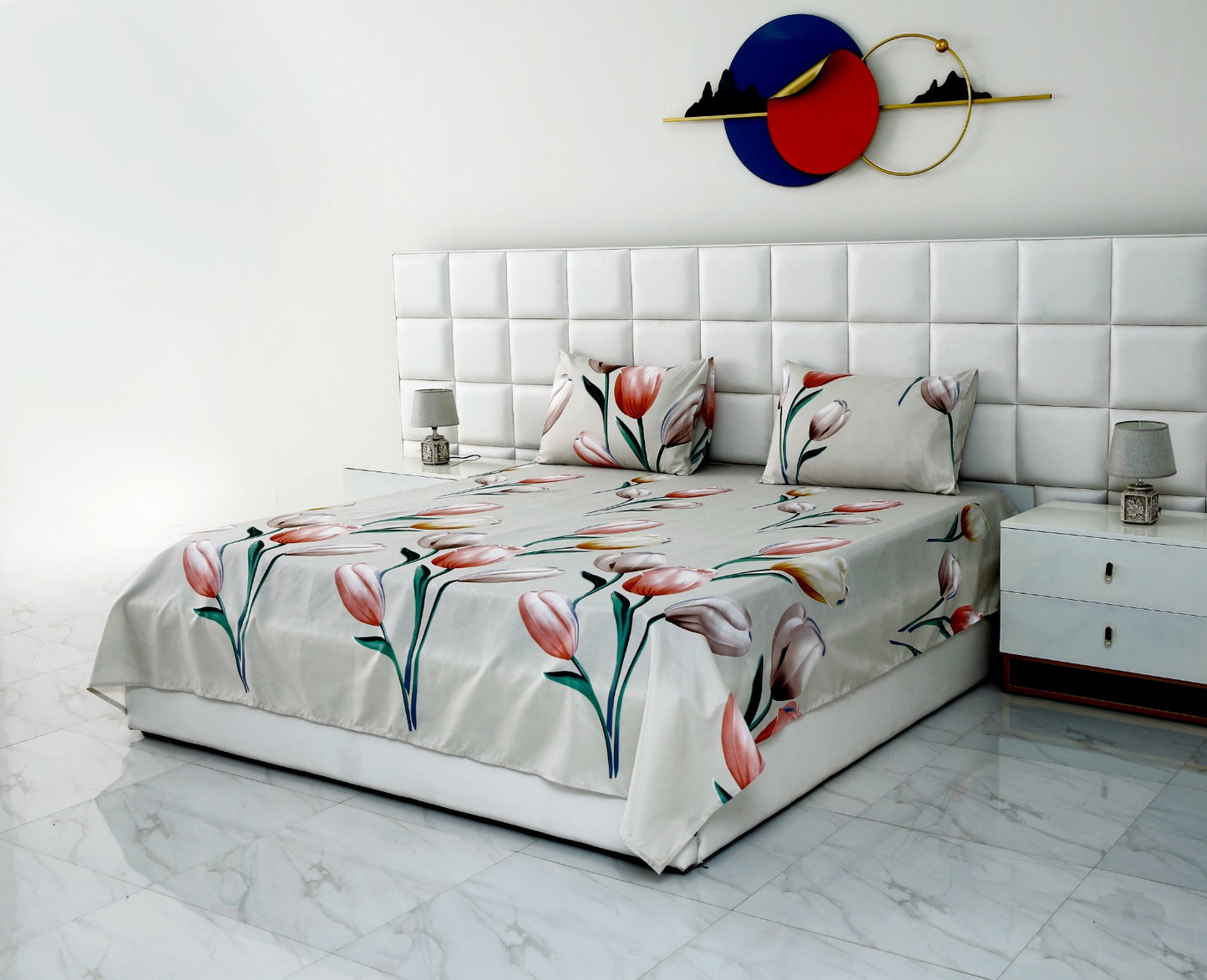 2 Pcs Single Bed Sheet-14862-Tulip single bed sheet Apricot