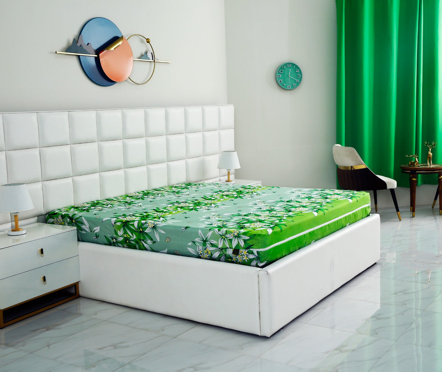 Zipper Mattress Cover Printed-Green Gold Protectors Apricot