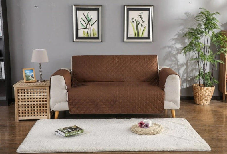 Quilted Sofa Cover- Chocolate Brown