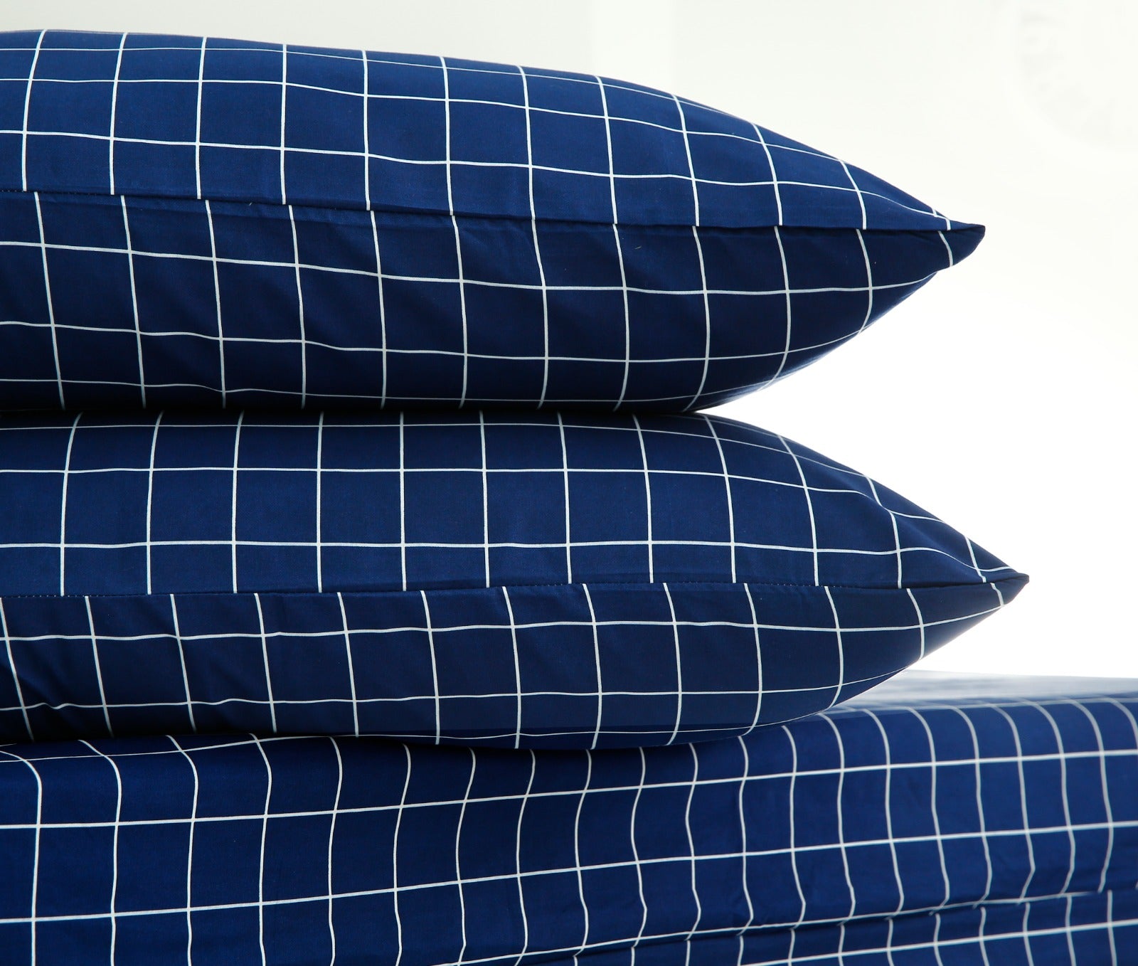 Fitted Bed Sheet-Blue Check Fitted Sheets Apricot