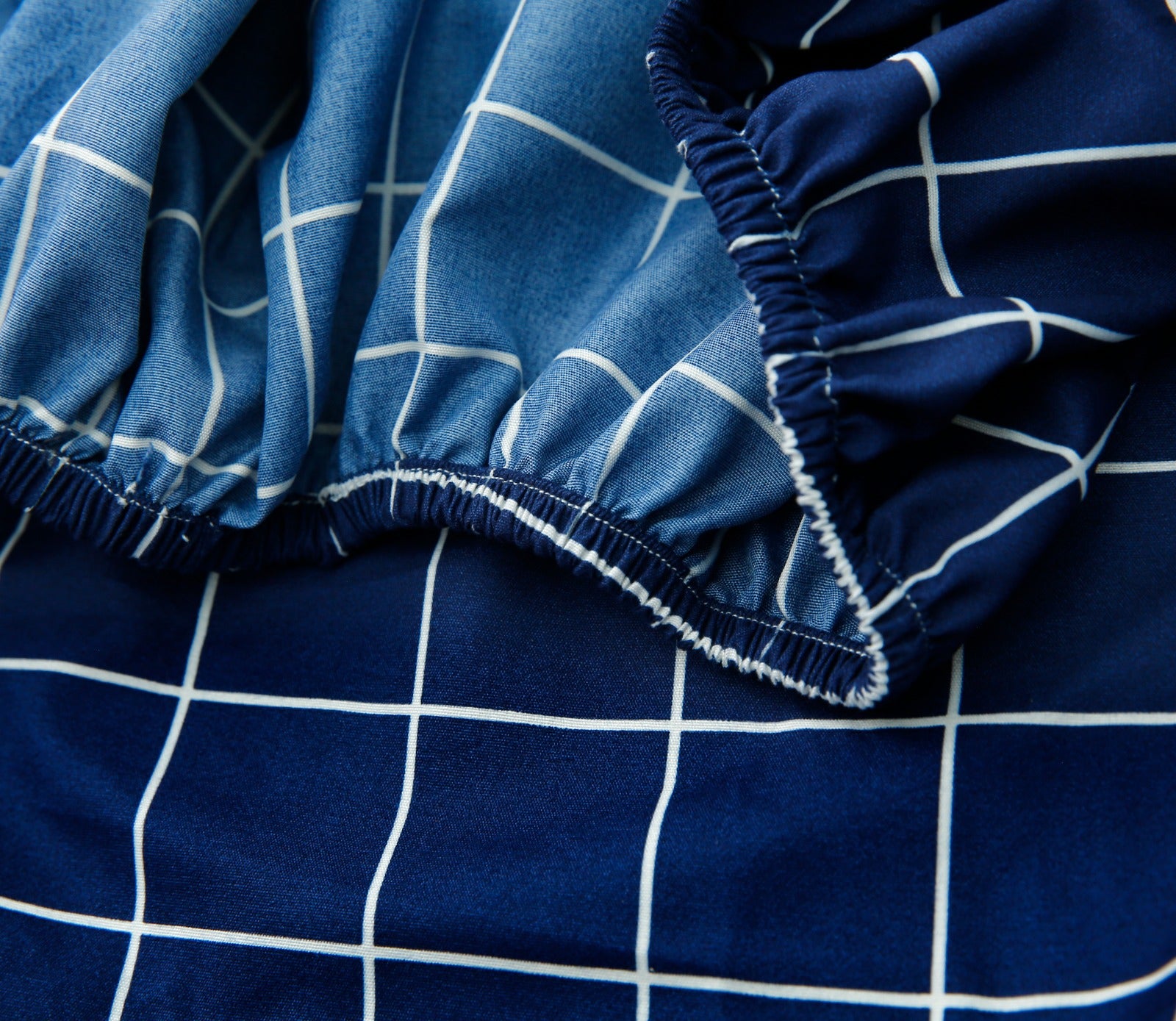 Fitted Bed Sheet-Blue Check Fitted Sheets Apricot