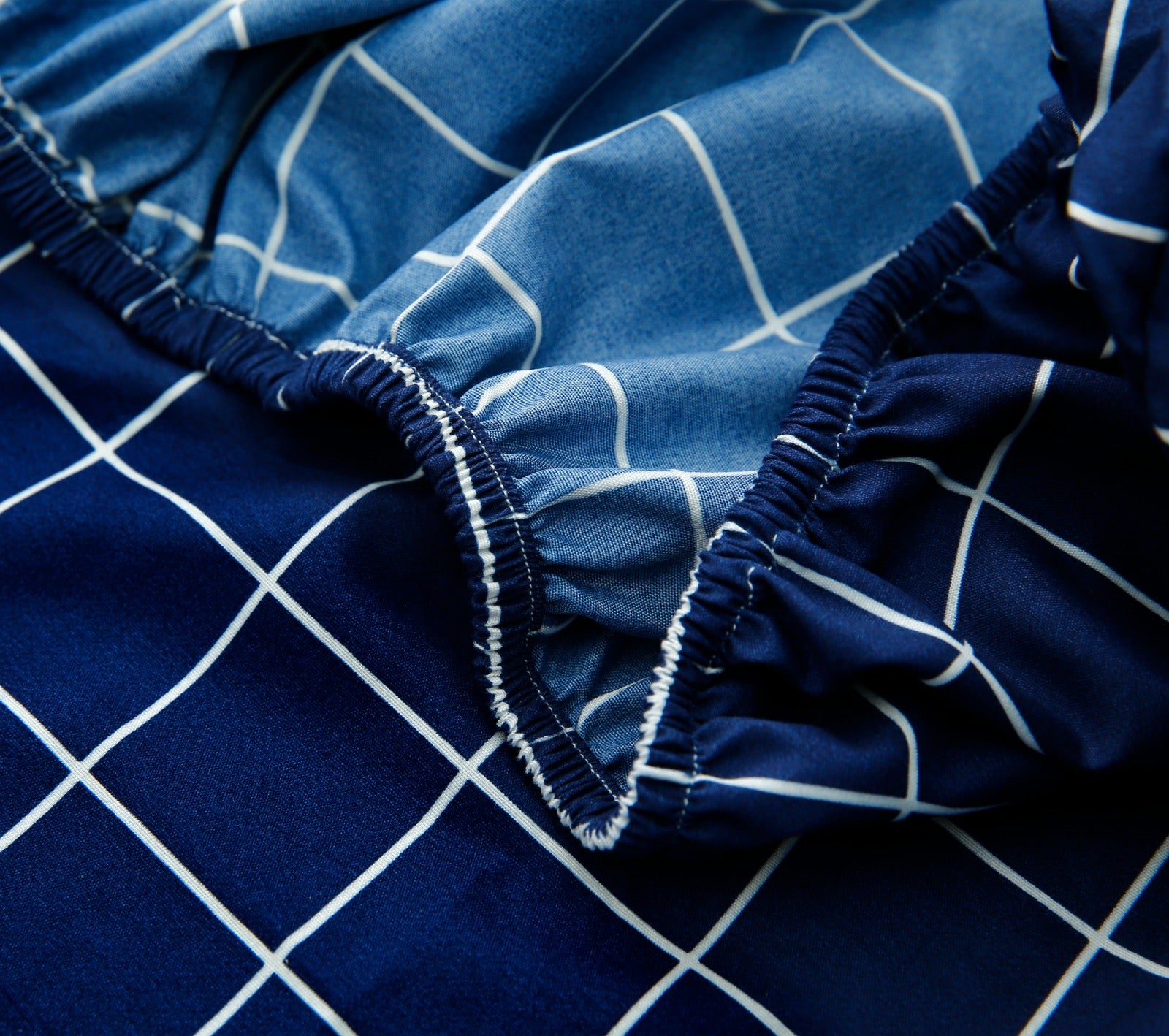 Fitted Bed Sheet-Blue Check Fitted Sheets Apricot