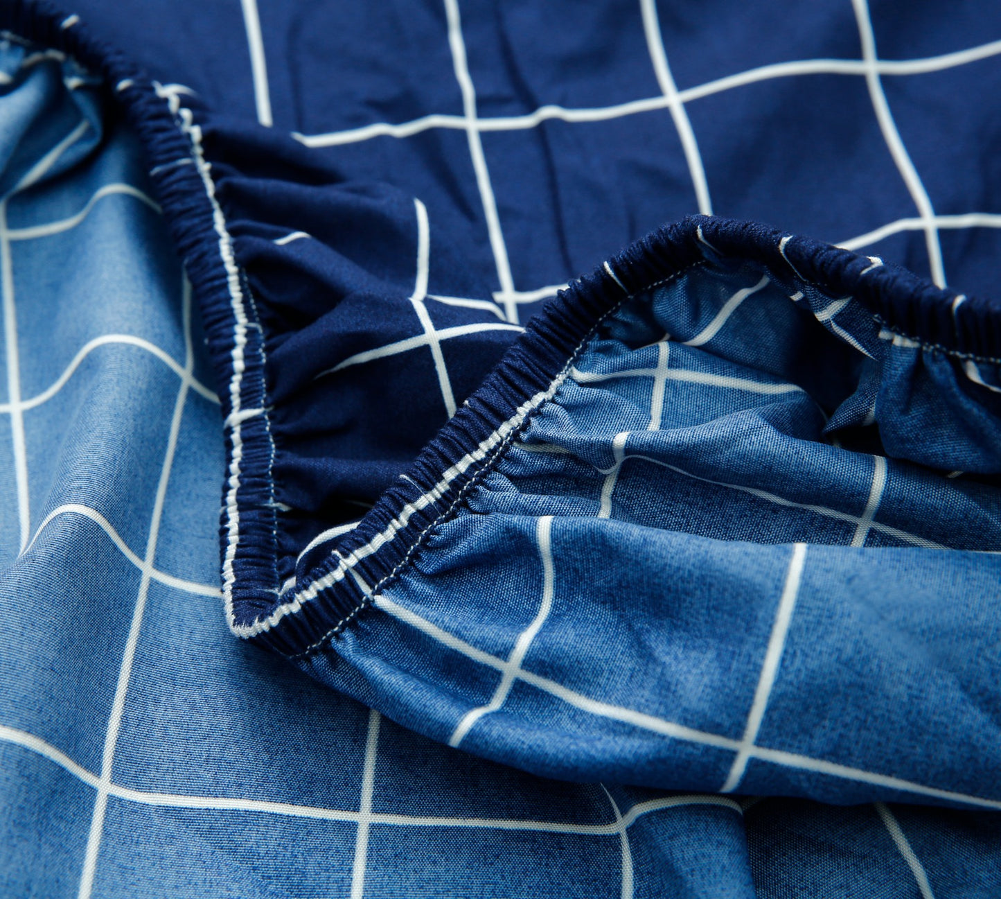 Fitted Bed Sheet-Blue Check Fitted Sheets Apricot