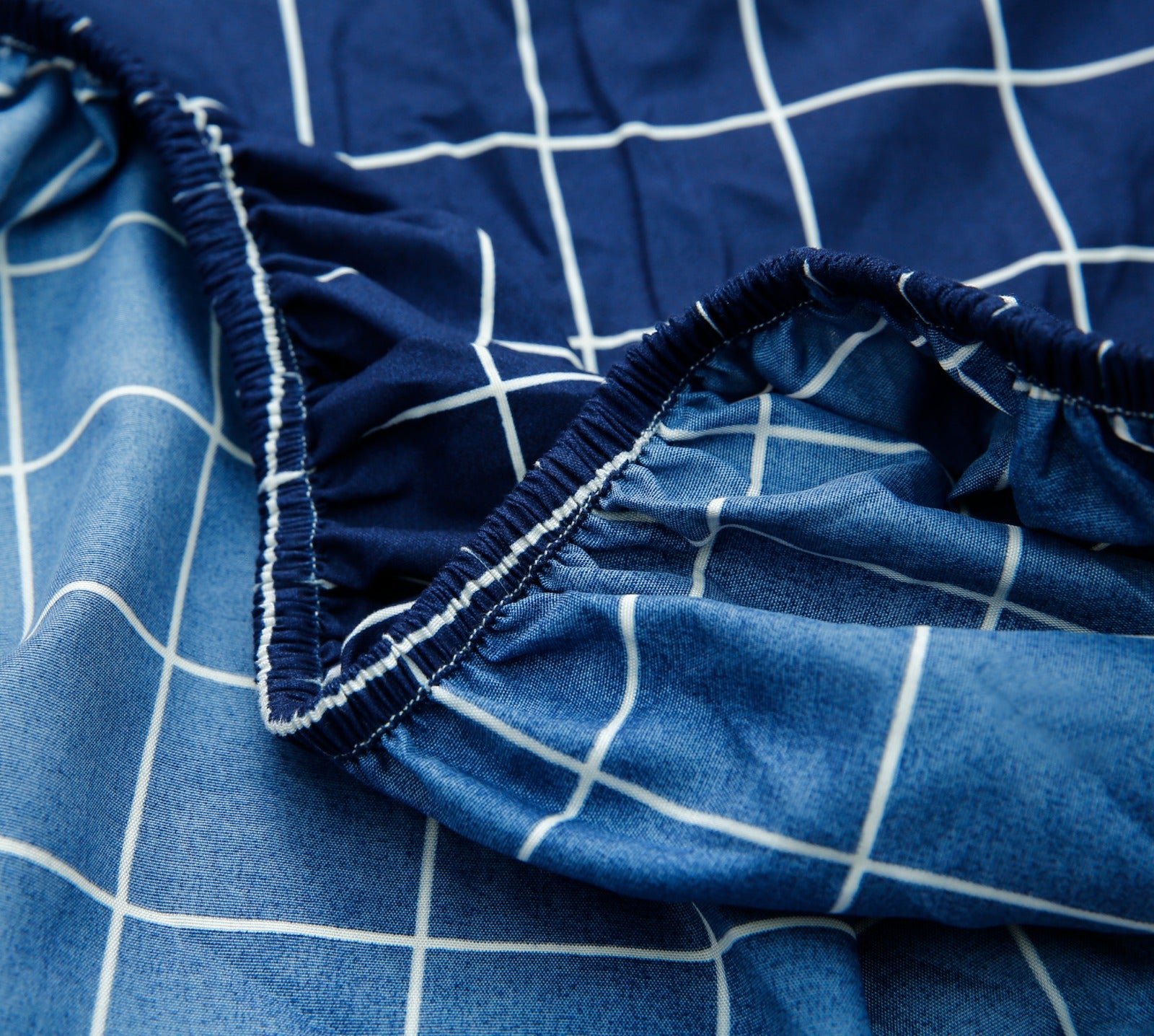 Fitted Bed Sheet-Blue Check Fitted Sheets Apricot