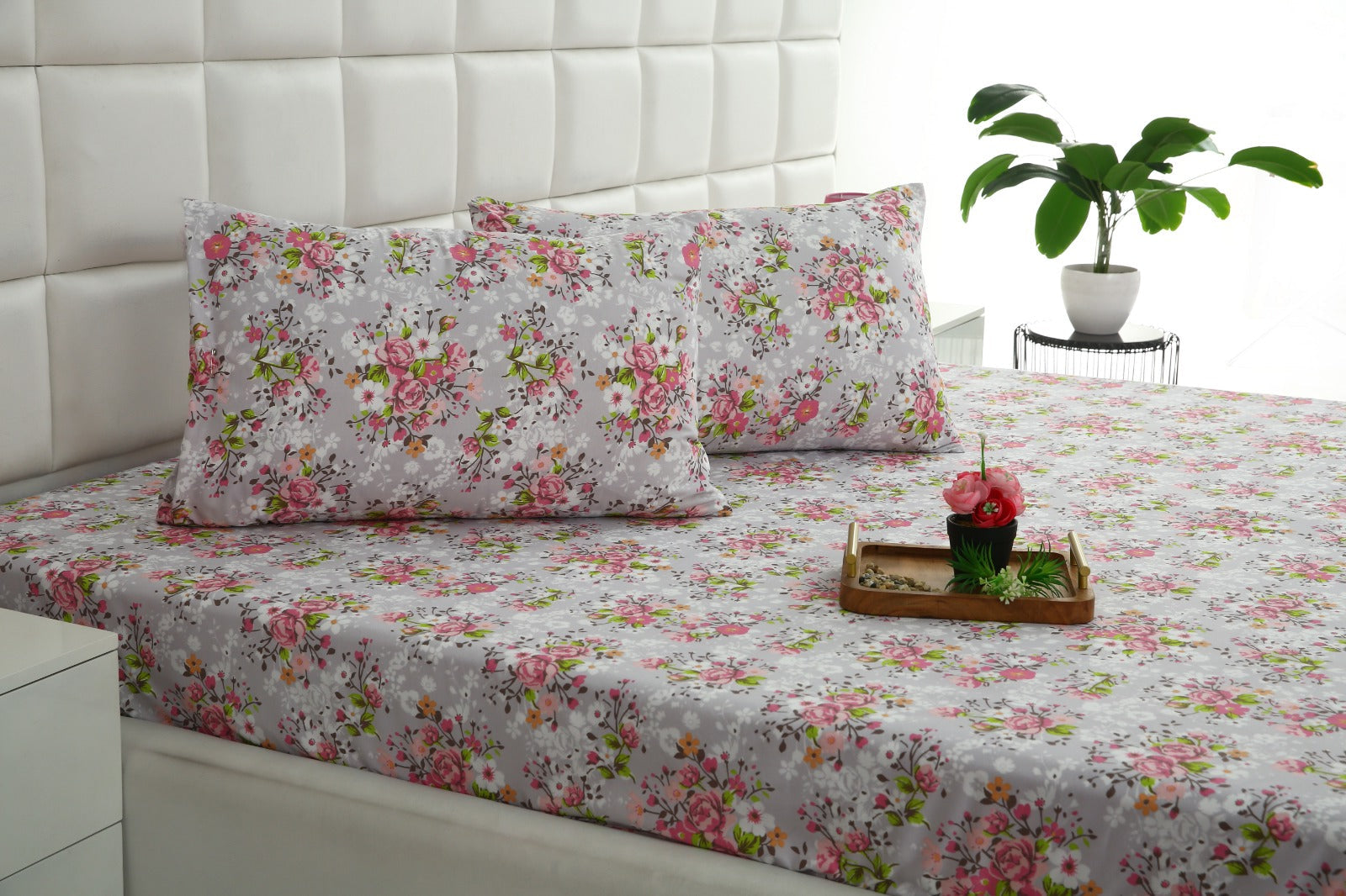 2Pcs Single Bed Sheet-Morning Glory single bed sheet Apricot