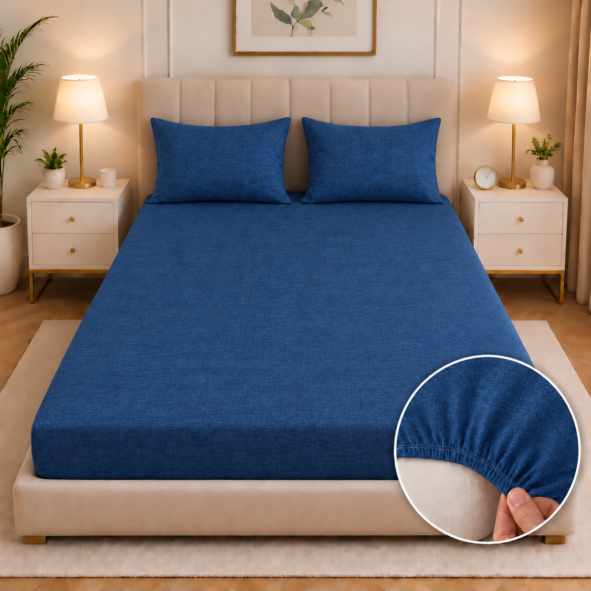 Fitted Bed Sheet-Blue Texture Fitted Sheets Apricot