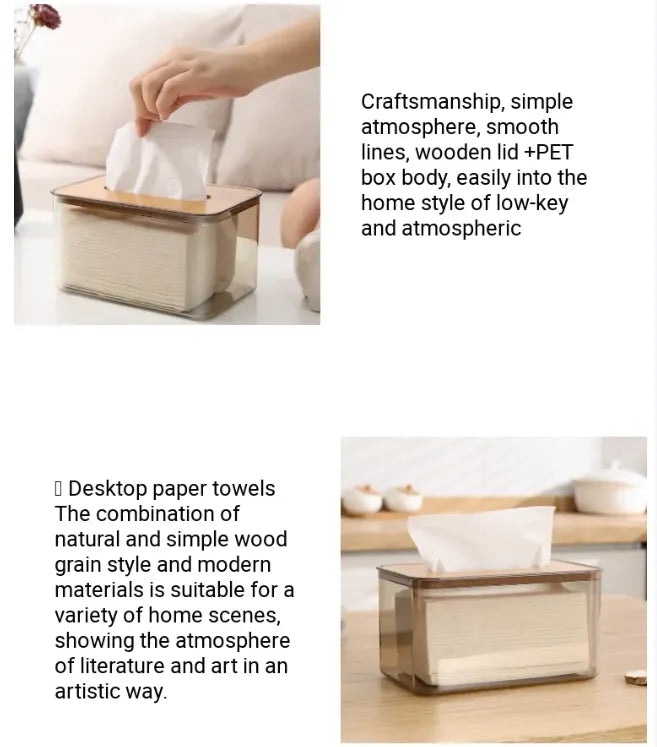 Bamboo Lid Transparent Tissue Box Tissue Box Apricot