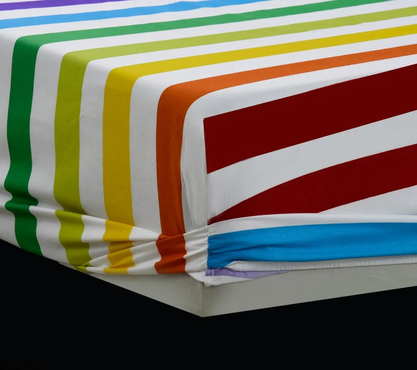 Fitted Bed Sheet-Multi Stripes Fitted Sheets Apricot