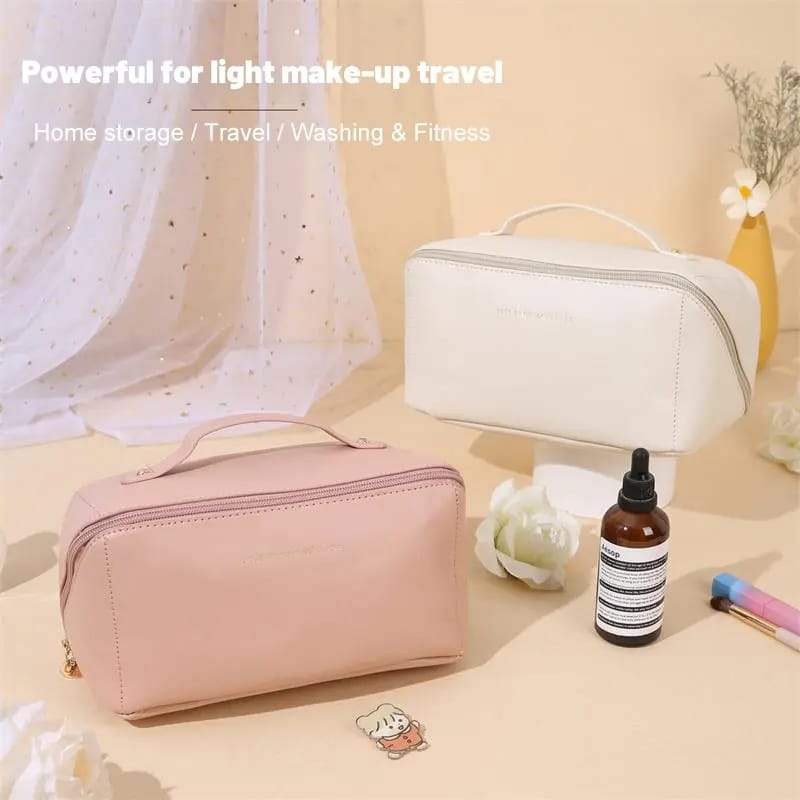 Portable PU Makeup Powder Waterproof Multifunctional Bag-14265Cream(SA2403-21) Cosmetic Organizer Apricot